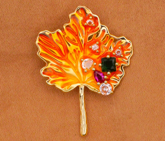 Leaf Maple Enamel Rhinestone Metal Button 20x27mm