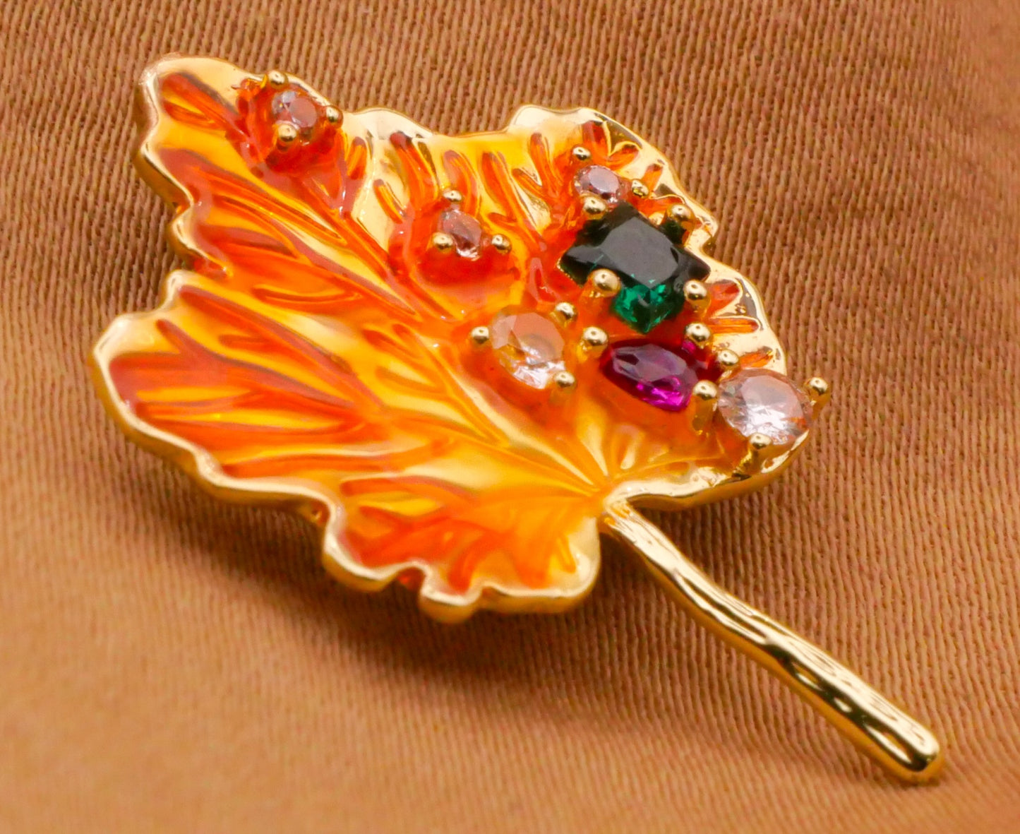 Leaf Maple Enamel Rhinestone Metal Button 20x27mm