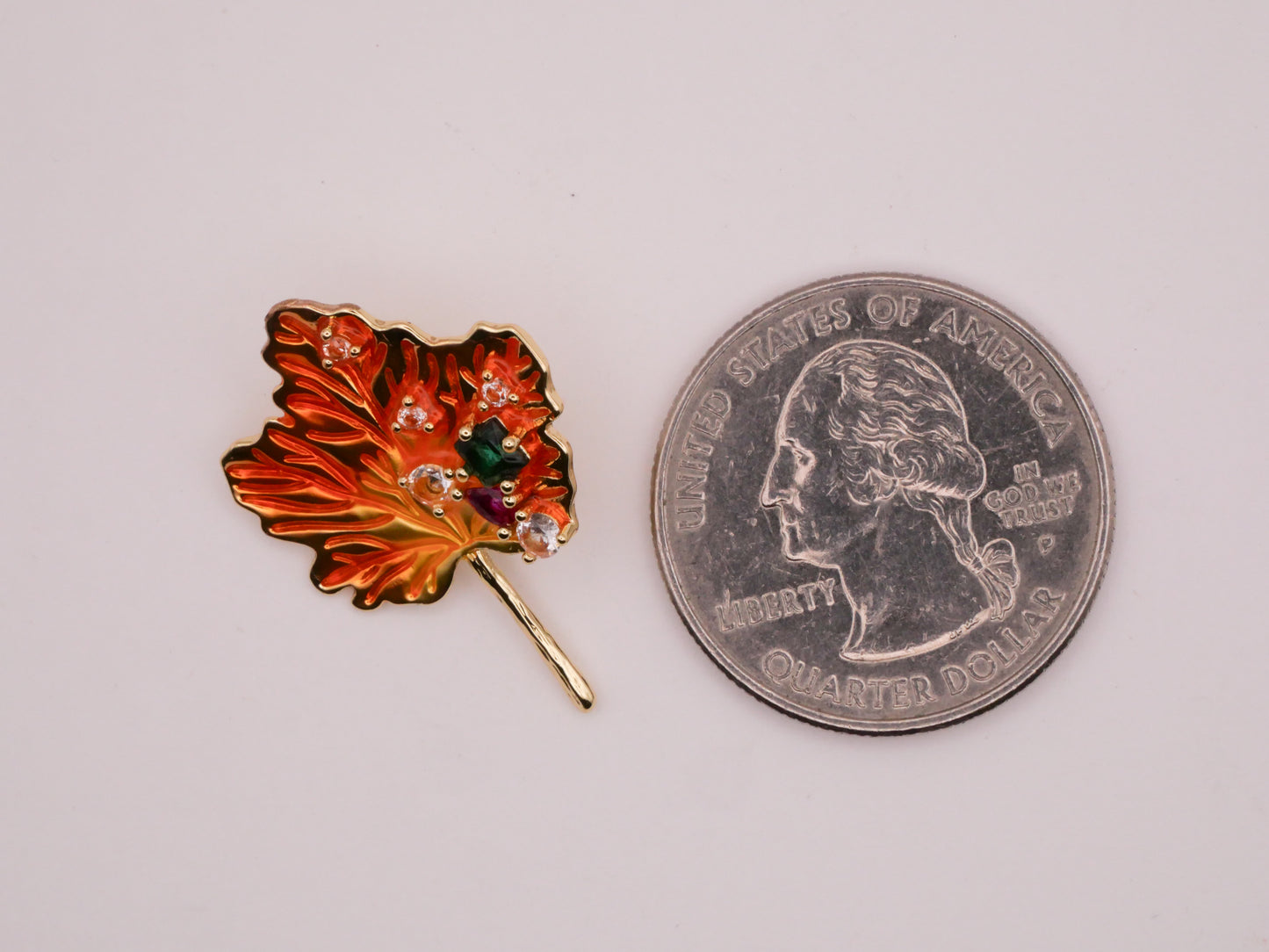 Leaf Maple Enamel Rhinestone Metal Button 20x27mm