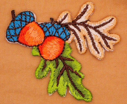 Acorns Leaves Embroidered Iron-On Patch Embellishment 44x51mm