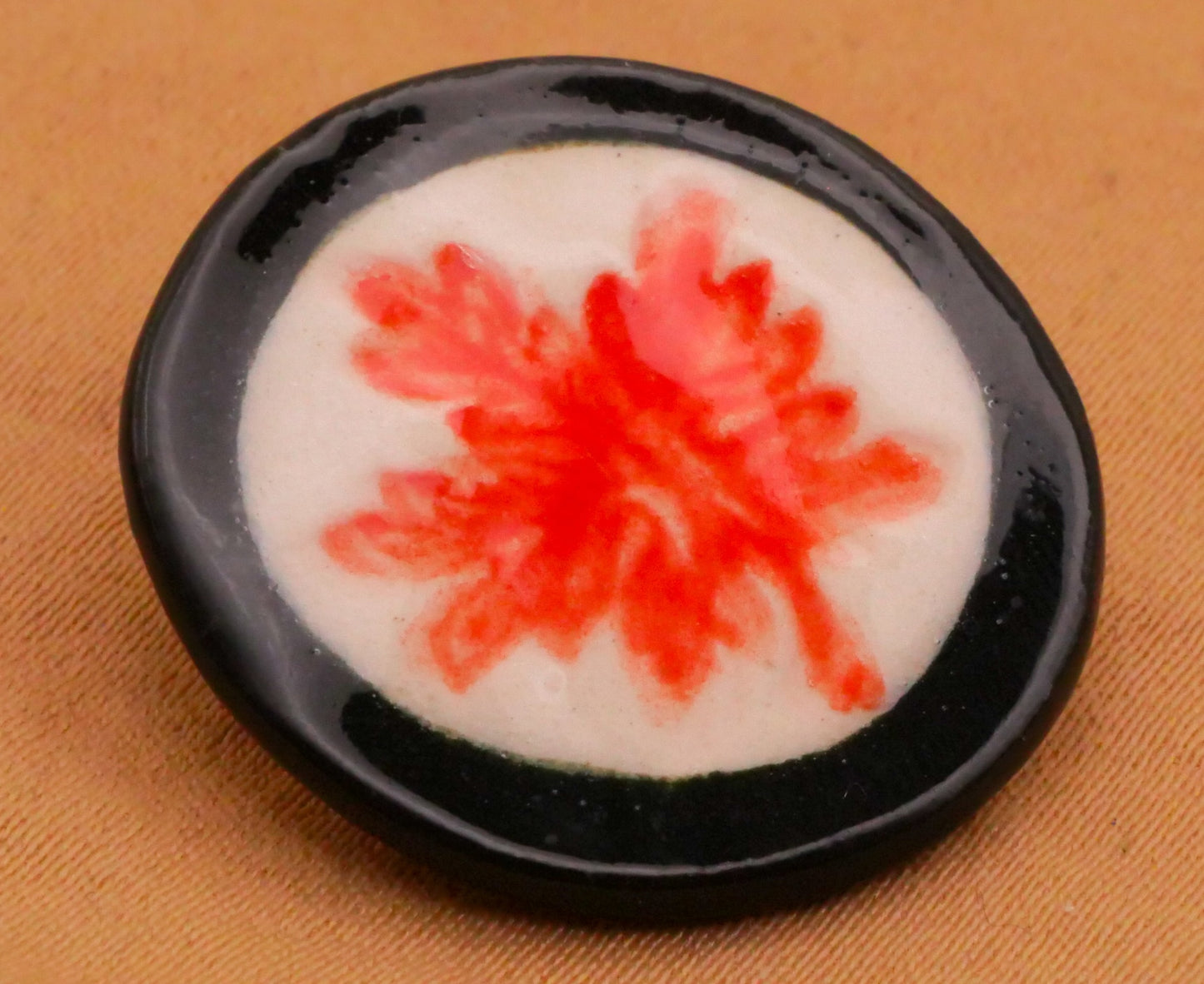 Leaf Orange Black Hand-Painted Ceramic Button 22mm