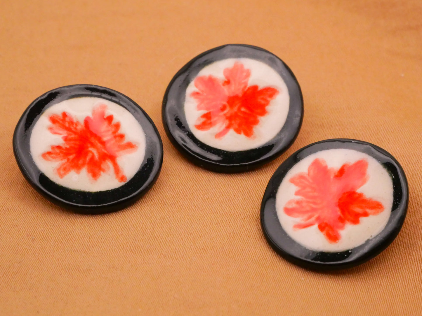 Leaf Orange Black Hand-Painted Ceramic Button 22mm