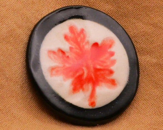 Leaf Orange Black Hand-Painted Ceramic Button 22mm