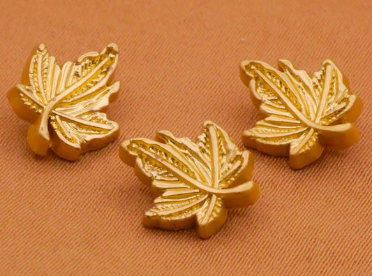 Leaf Leaves Soft Gold Metal Set of Three Buttons 10x12mm