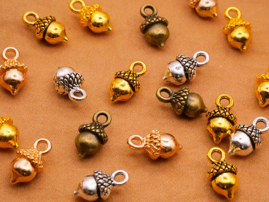 Acorn Mixed Metal Set of Twenty Charms Embellishments 7x13mm