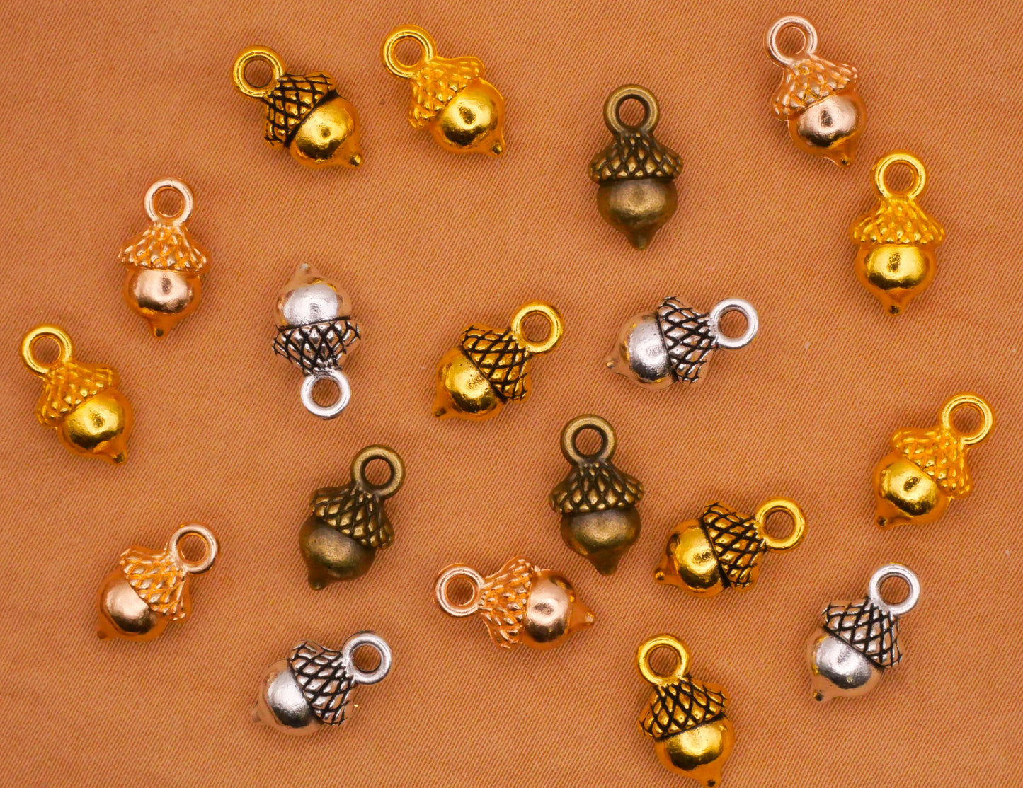 Acorn Mixed Metal Set of Twenty Charms Embellishments 7x13mm