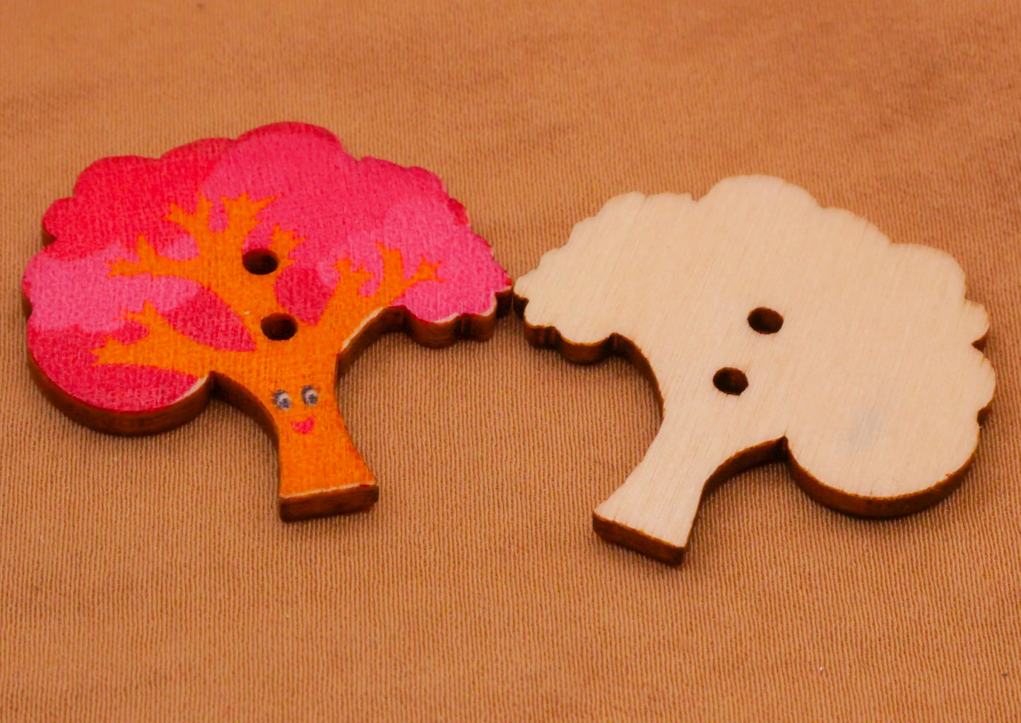 Tree Colorful Fall Wood Assorted Set of Ten Buttons 28mm