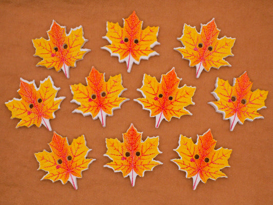 Leaf Leaves Orange Yellow Wood Set of Ten Buttons 23x24mm