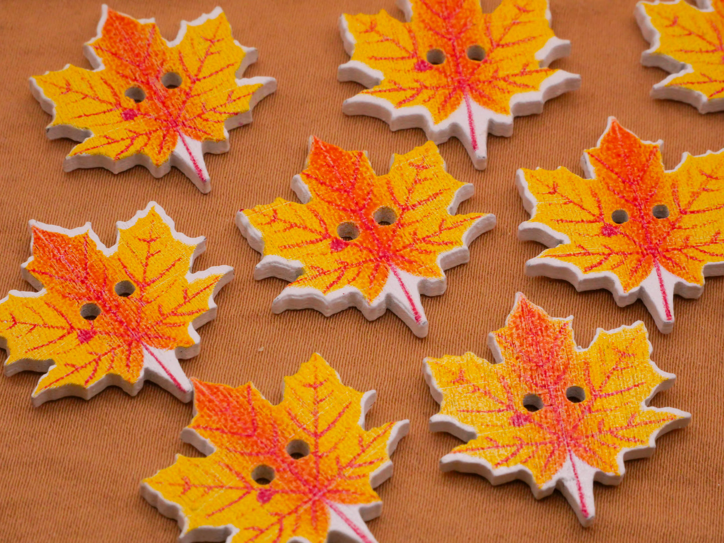 Leaf Leaves Orange Yellow Wood Set of Ten Buttons 23x24mm
