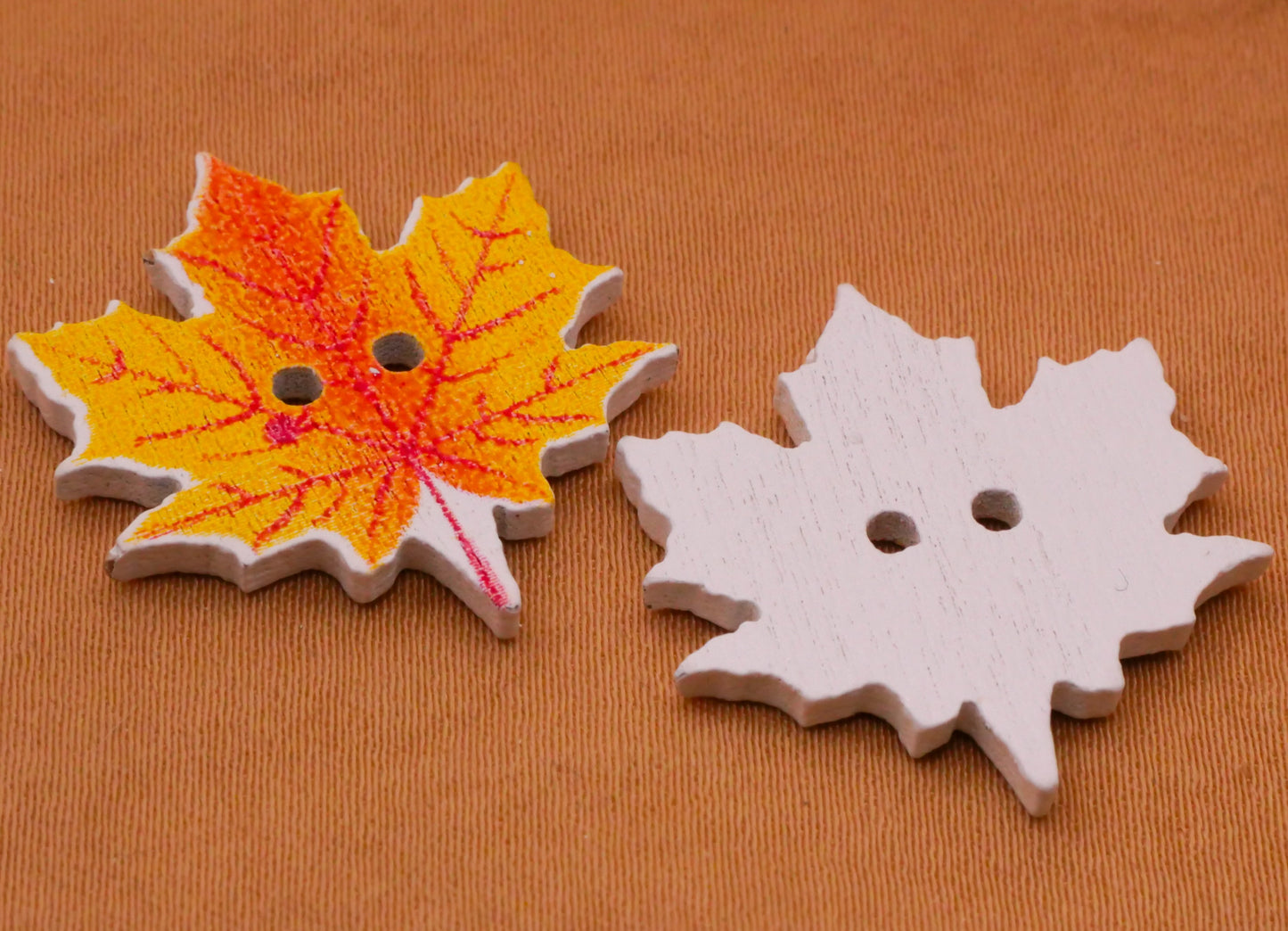 Leaf Leaves Orange Yellow Wood Set of Ten Buttons 23x24mm