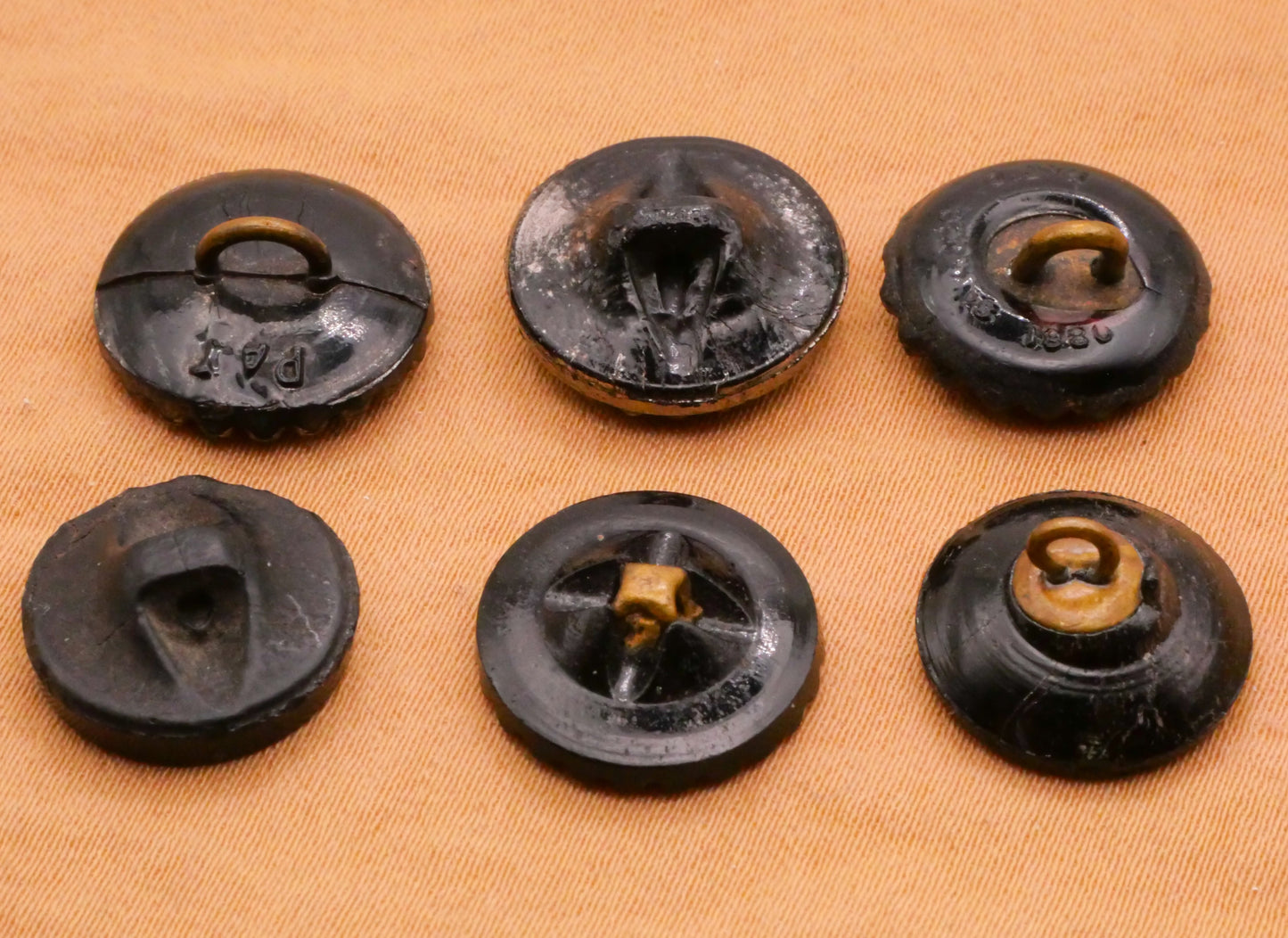 Crescent Moon Star Antique Black Glass Button Various 14-15mm
