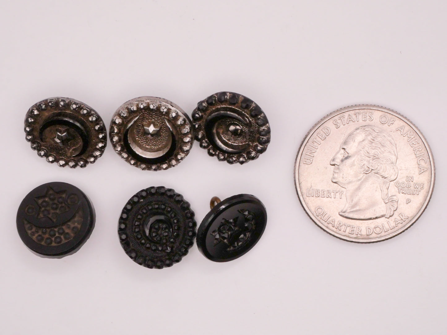Crescent Moon Star Antique Black Glass Button Various 14-15mm