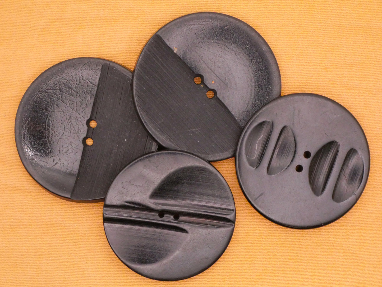 Half Circle Design Vintage Large Black Early Plastic Set of Four Buttons 36-42mm
