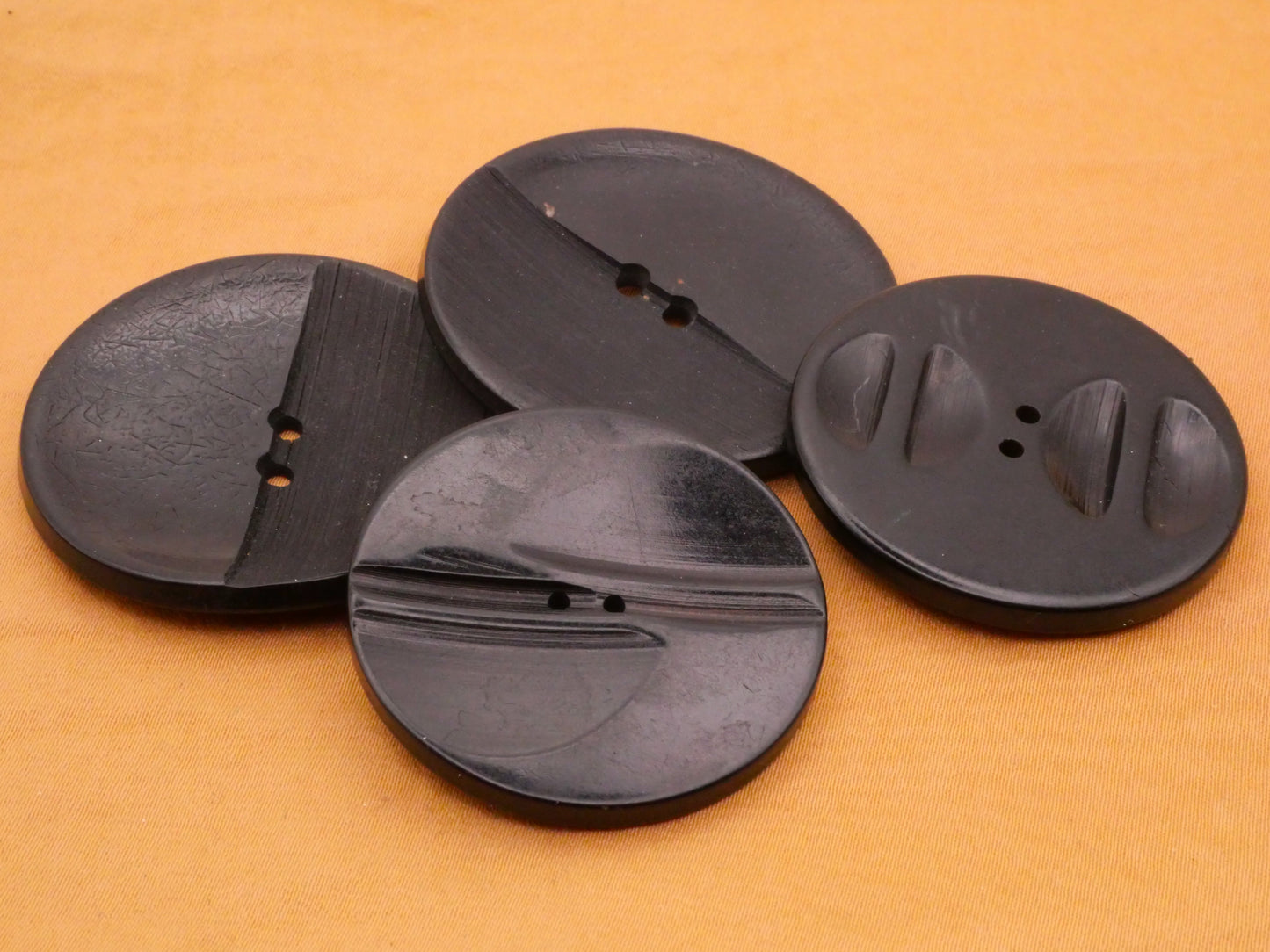 Half Circle Design Vintage Large Black Early Plastic Set of Four Buttons 36-42mm