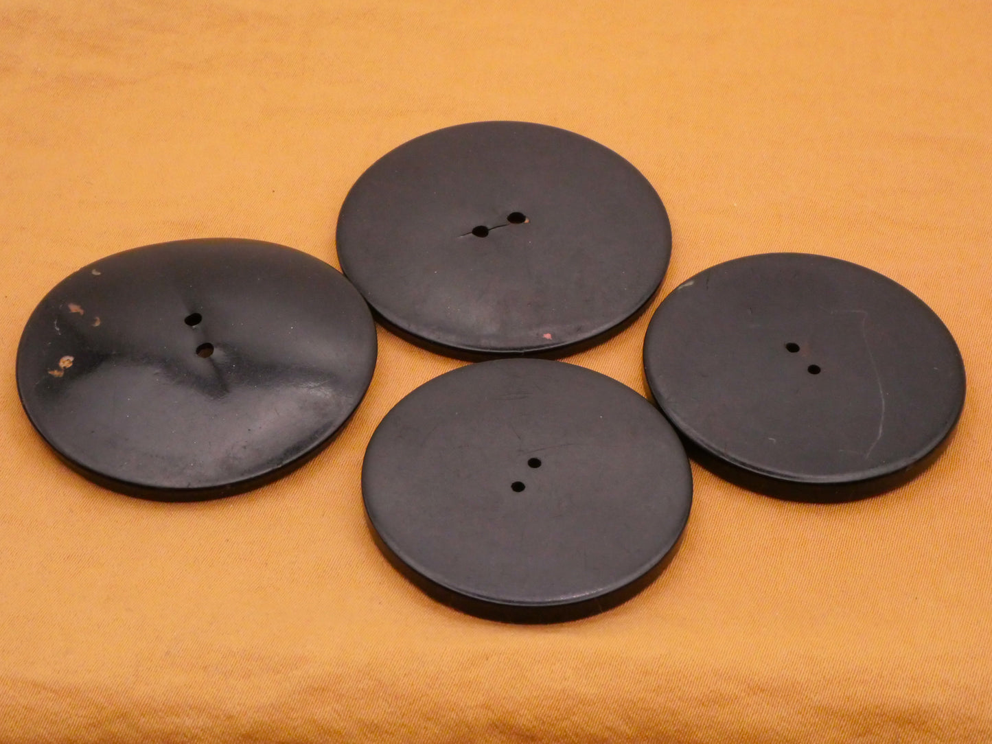Half Circle Design Vintage Large Black Early Plastic Set of Four Buttons 36-42mm