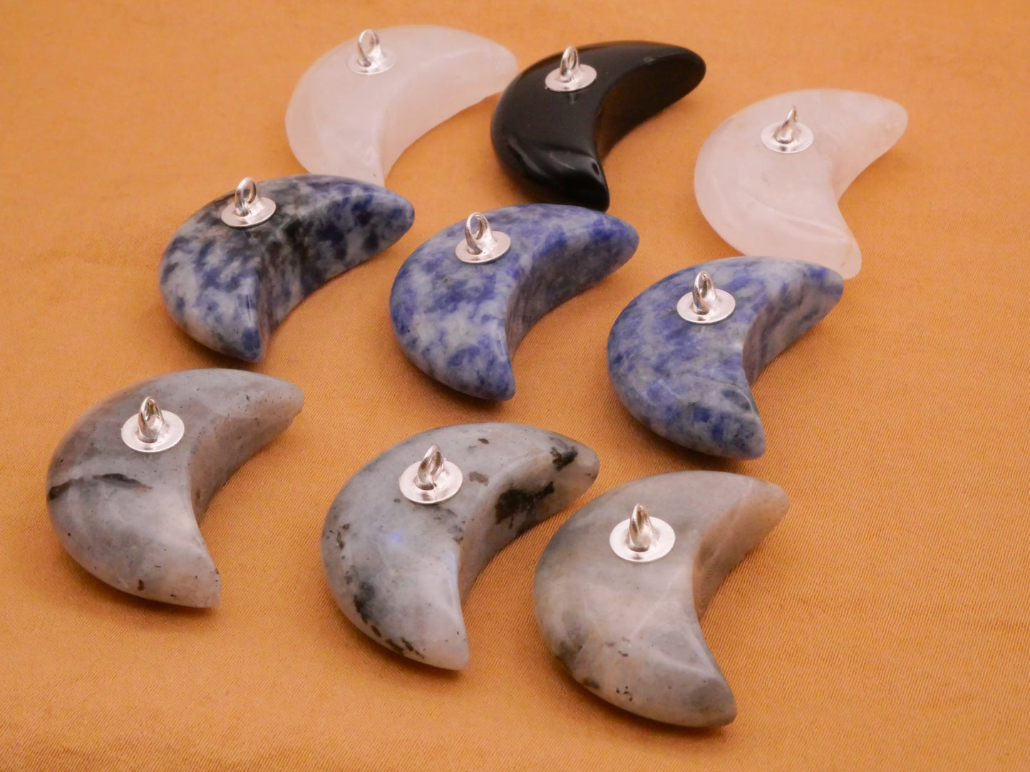 Crescent Moon Carved Stone Large Button Various 23x30mm