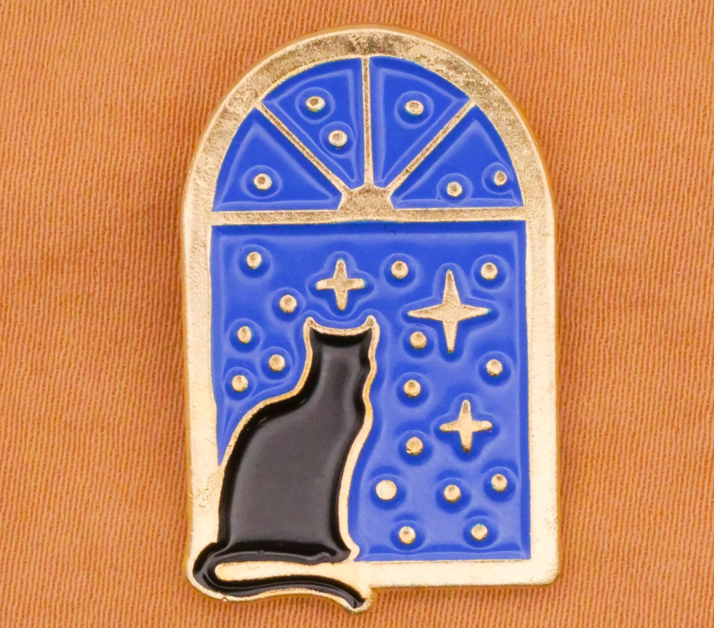 Black Cat Window Starry Night Enamel Metal Button 18x29mm