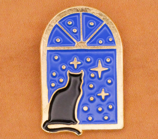 Black Cat Window Starry Night Enamel Metal Button 18x29mm