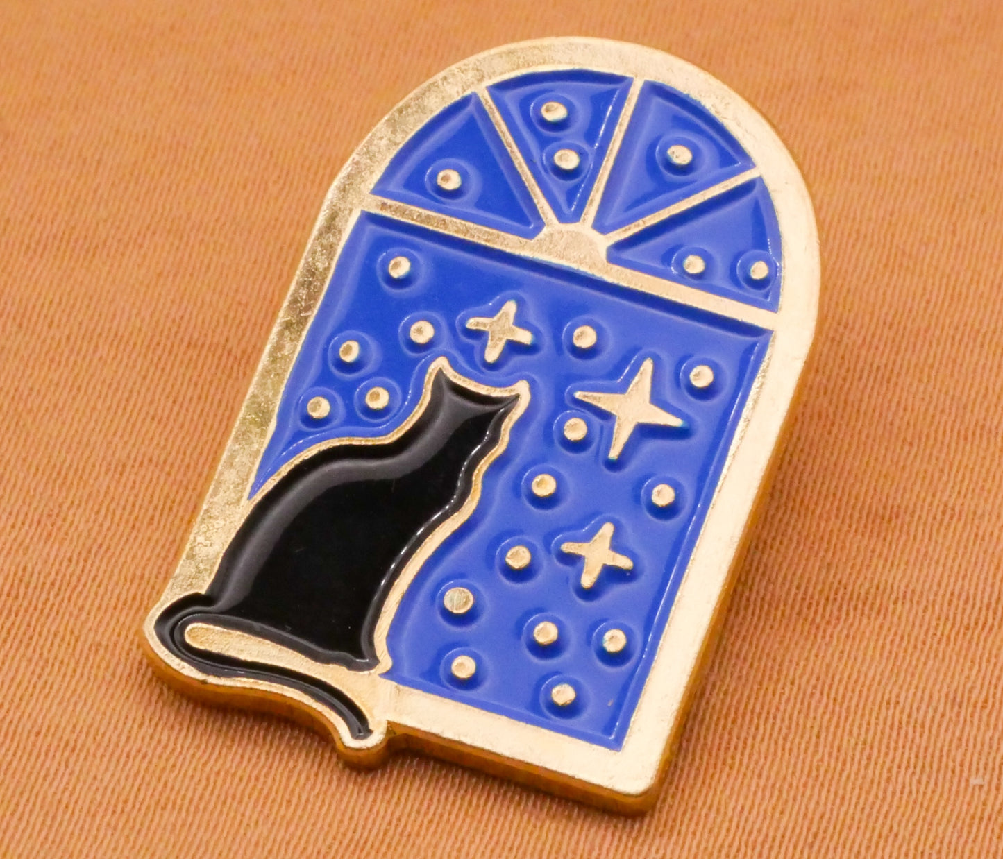 Black Cat Window Starry Night Enamel Metal Button 18x29mm