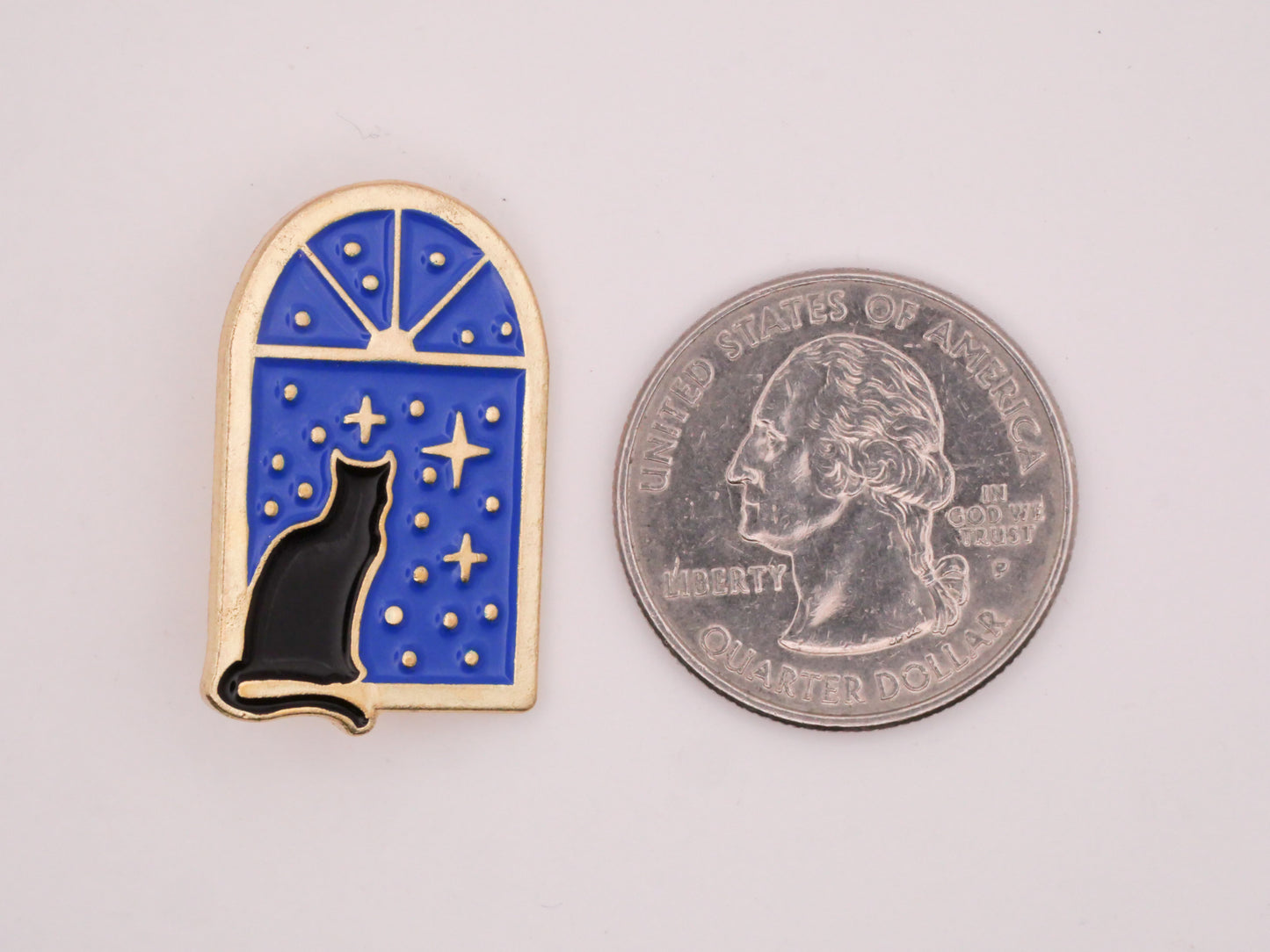 Black Cat Window Starry Night Enamel Metal Button 18x29mm