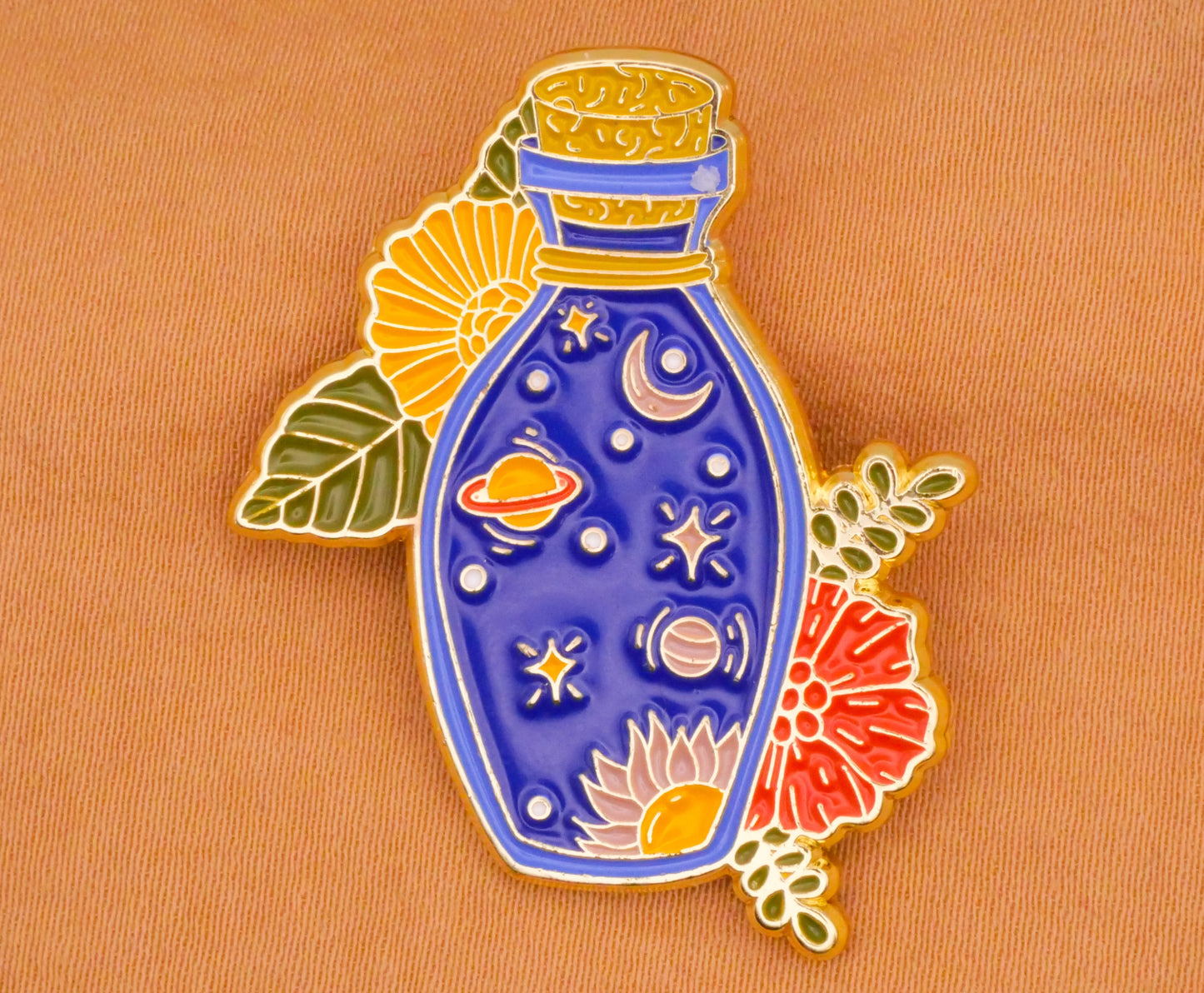 Witch Potion Bottle Celestial Moon Star Enamel Metal Button 30x36mm