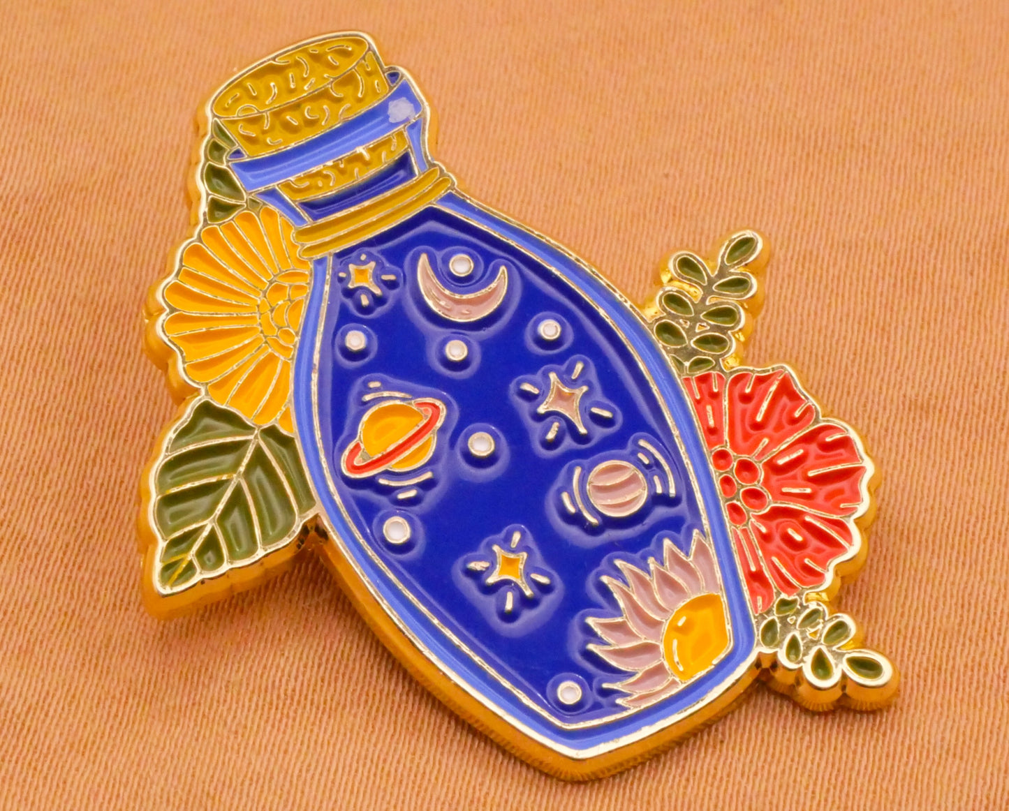 Witch Potion Bottle Celestial Moon Star Enamel Metal Button 30x36mm