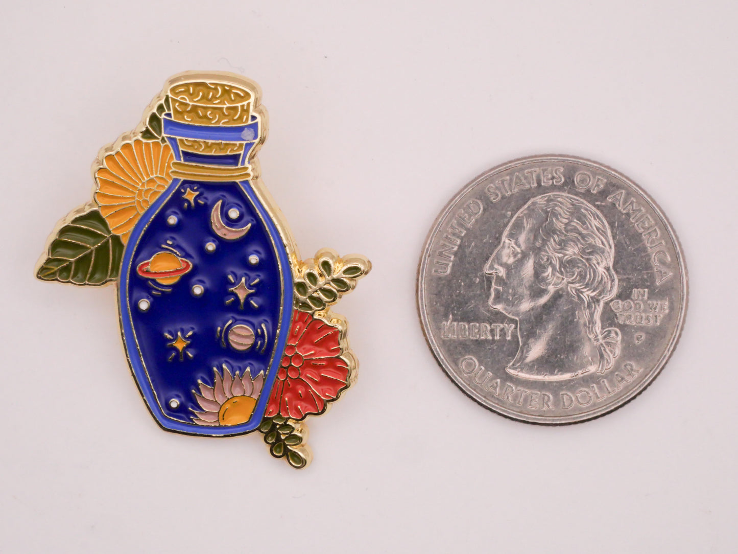 Witch Potion Bottle Celestial Moon Star Enamel Metal Button 30x36mm