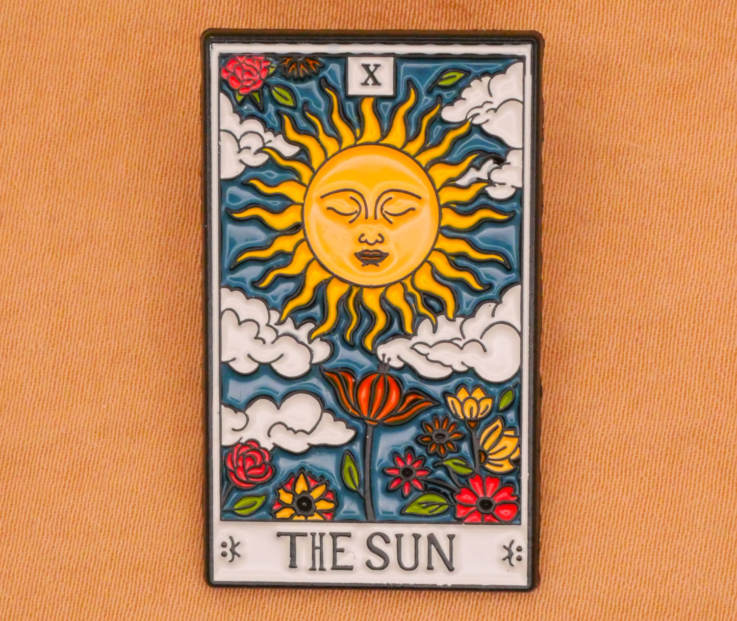 The Sun Tarot Card Large Enamel Metal Button 21x36mm