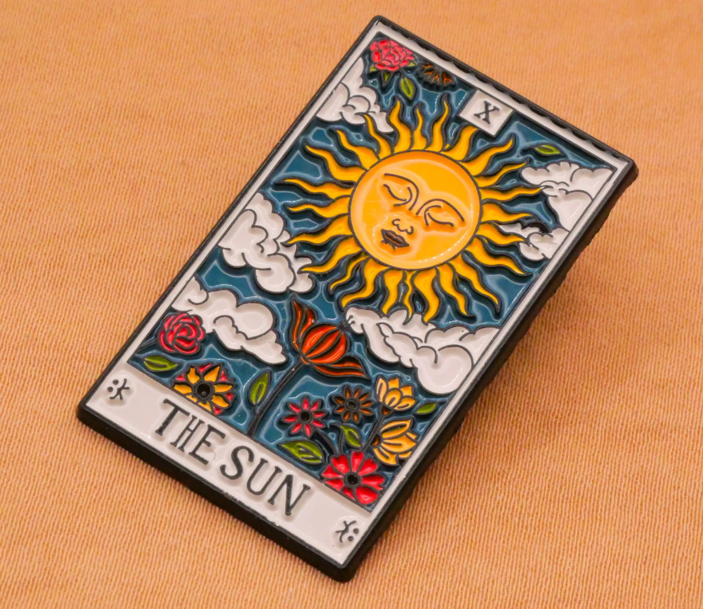The Sun Tarot Card Large Enamel Metal Button 21x36mm
