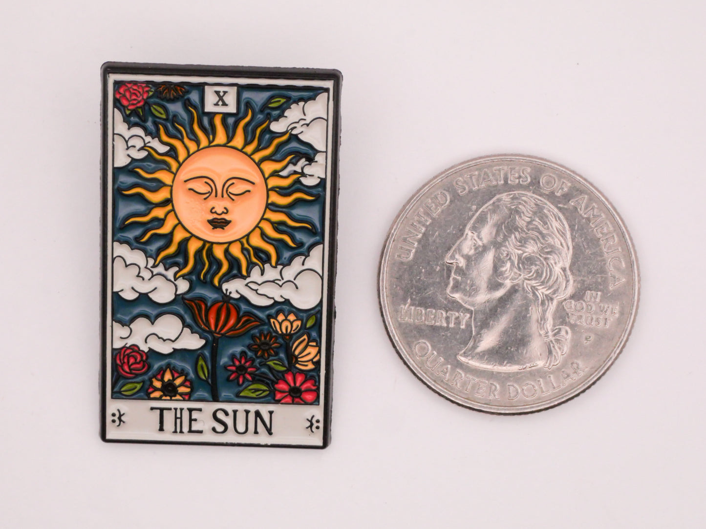 The Sun Tarot Card Large Enamel Metal Button 21x36mm