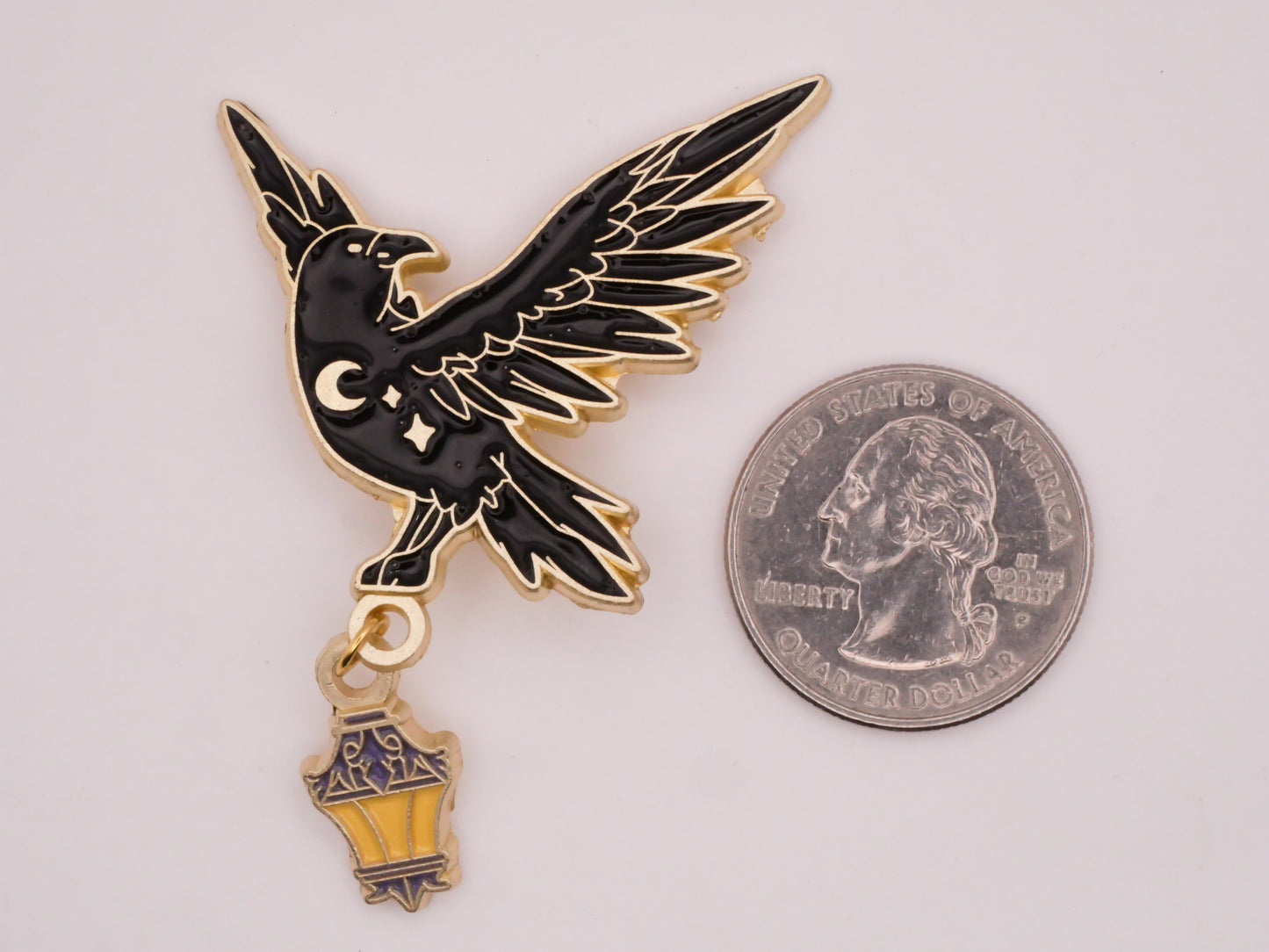 Crow Raven Bird Lantern Moon Moveable Large Enamel Metal Button 41x63mm