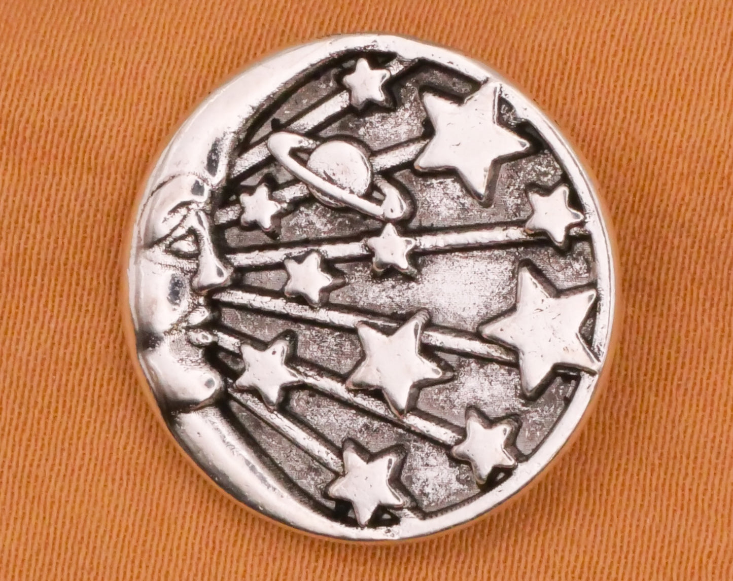 Crescent Man On The Moon Stars Planet Silver Metal Button 19mm