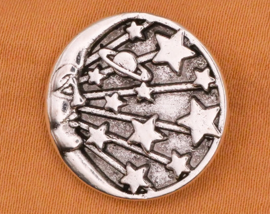 Crescent Man On The Moon Stars Planet Silver Metal Button 19mm