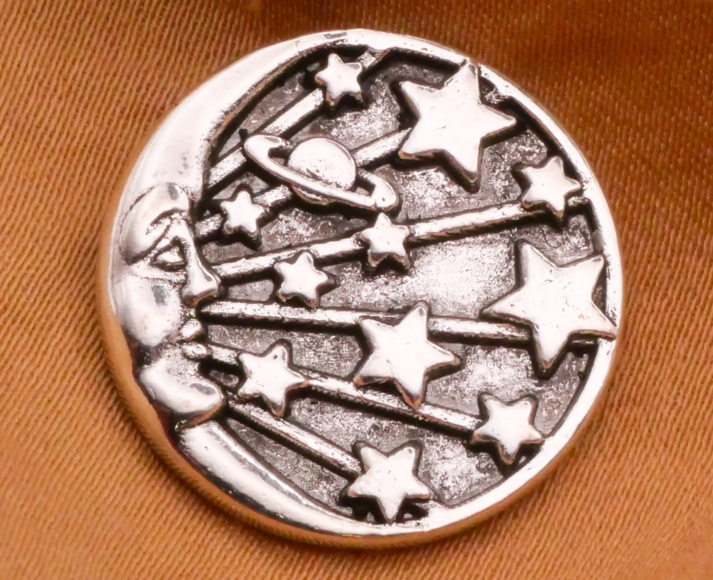Crescent Man On The Moon Stars Planet Silver Metal Button 19mm
