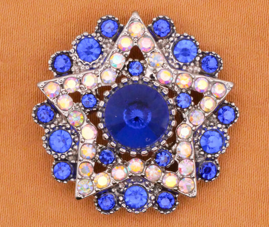 Star Blue Iridescent Rhinestone Metal Button 27mm