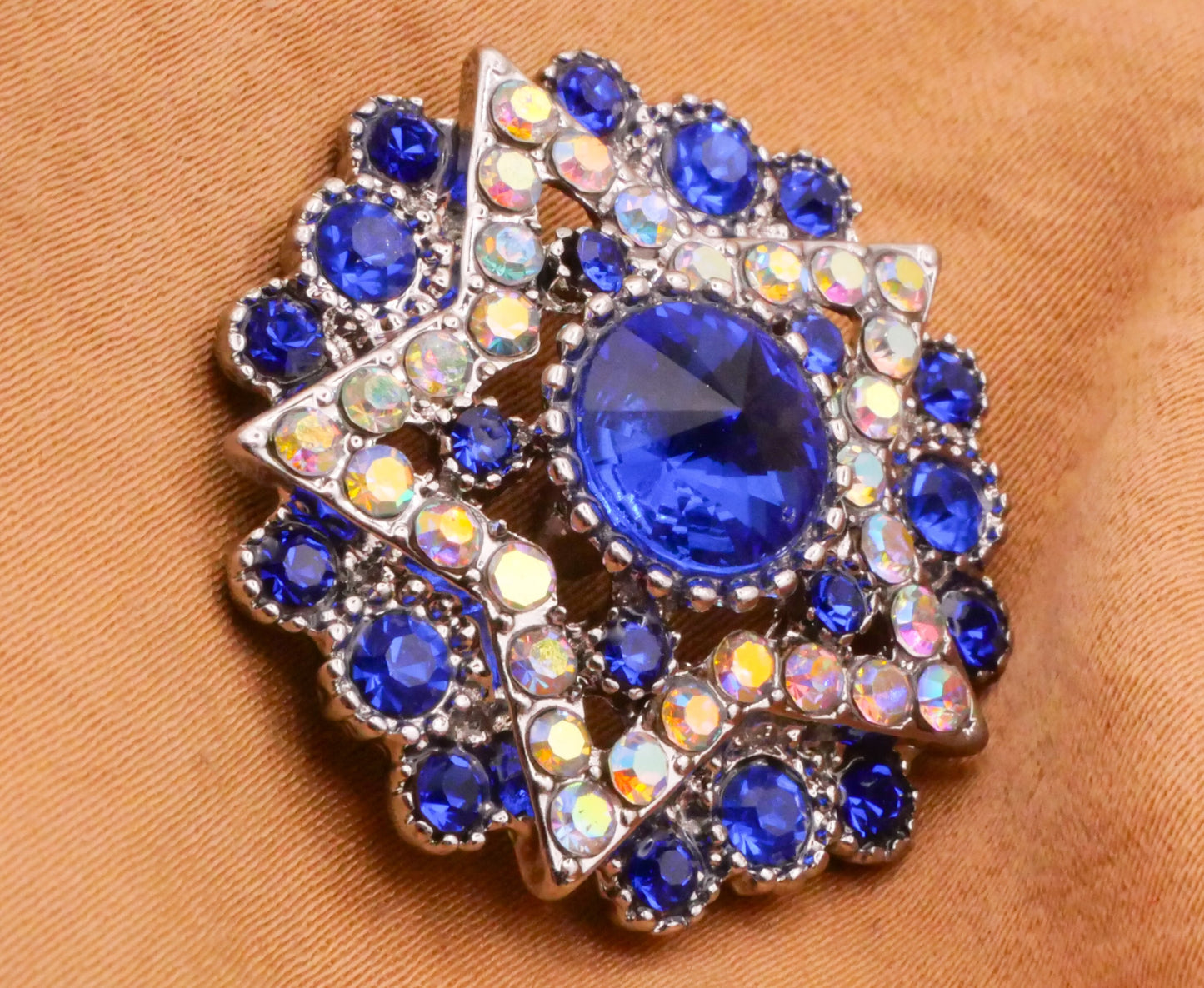 Star Blue Iridescent Rhinestone Metal Button 27mm