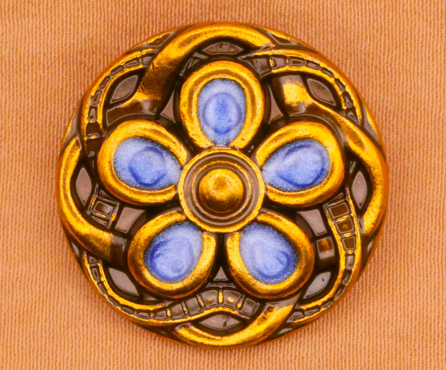 Blue Flower Ribbon Edge Enamel Metal Button 23mm