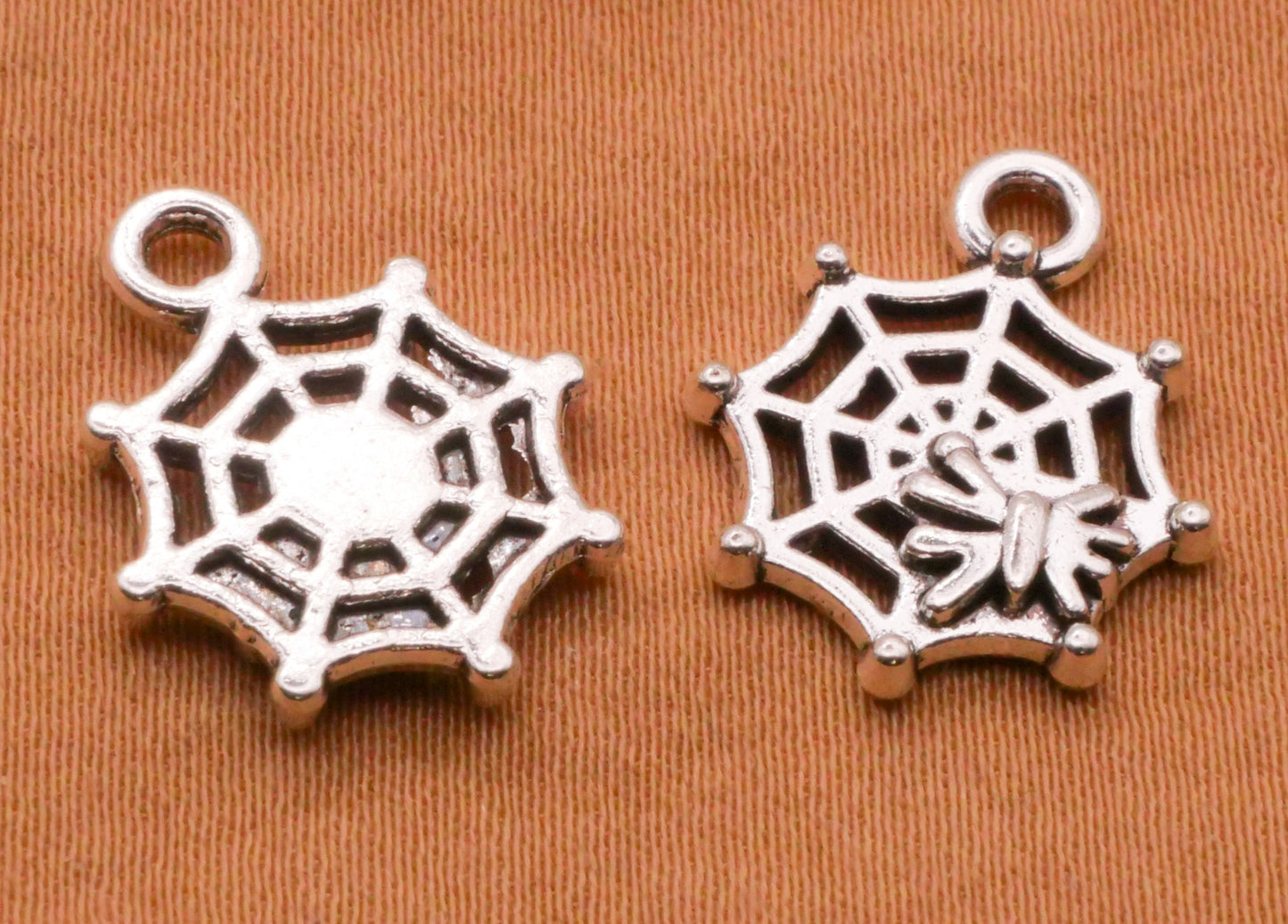 Spider and Web Silver Metal Set of Four Charms 14x17mm