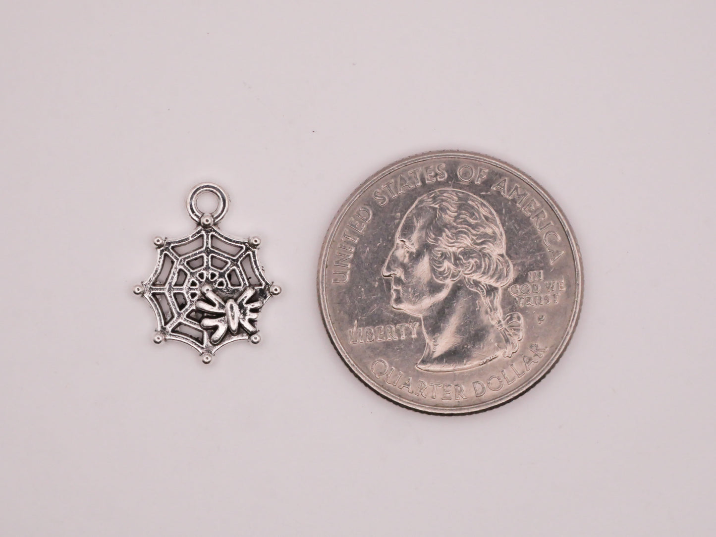 Spider and Web Silver Metal Set of Four Charms 14x17mm
