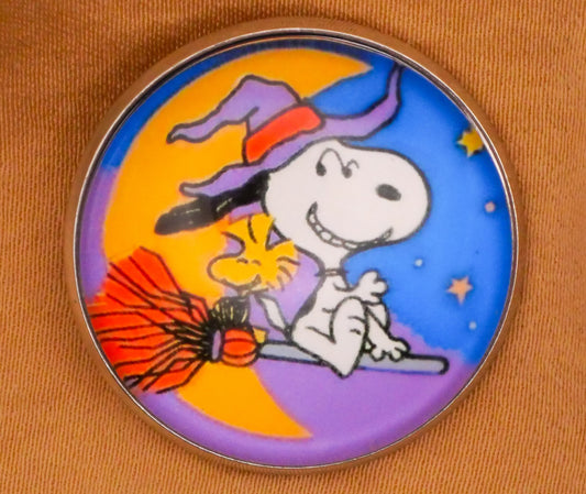 Snoopy Woodstock Peanuts Witch Moon Glass Dome Silver Metal Button 27mm