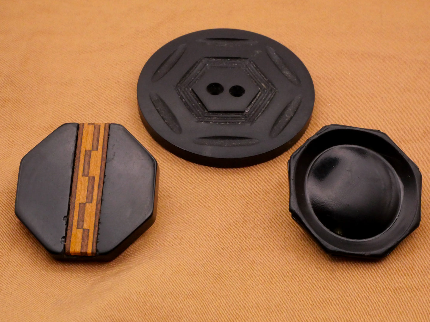 Polygon Vintage Black Plastic Button Various 26-37mm