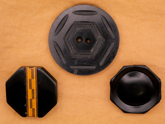 Polygon Vintage Black Plastic Button Various 26-37mm