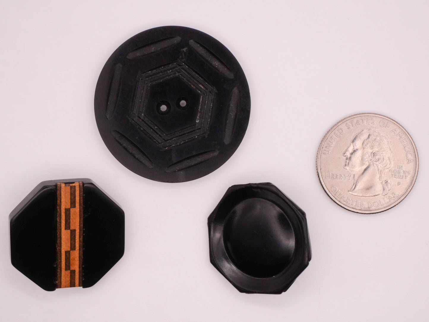 Polygon Vintage Black Plastic Button Various 26-37mm