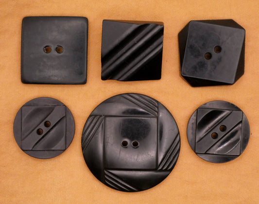Square Design Black Vintage Plastic Button Various 23-36mm