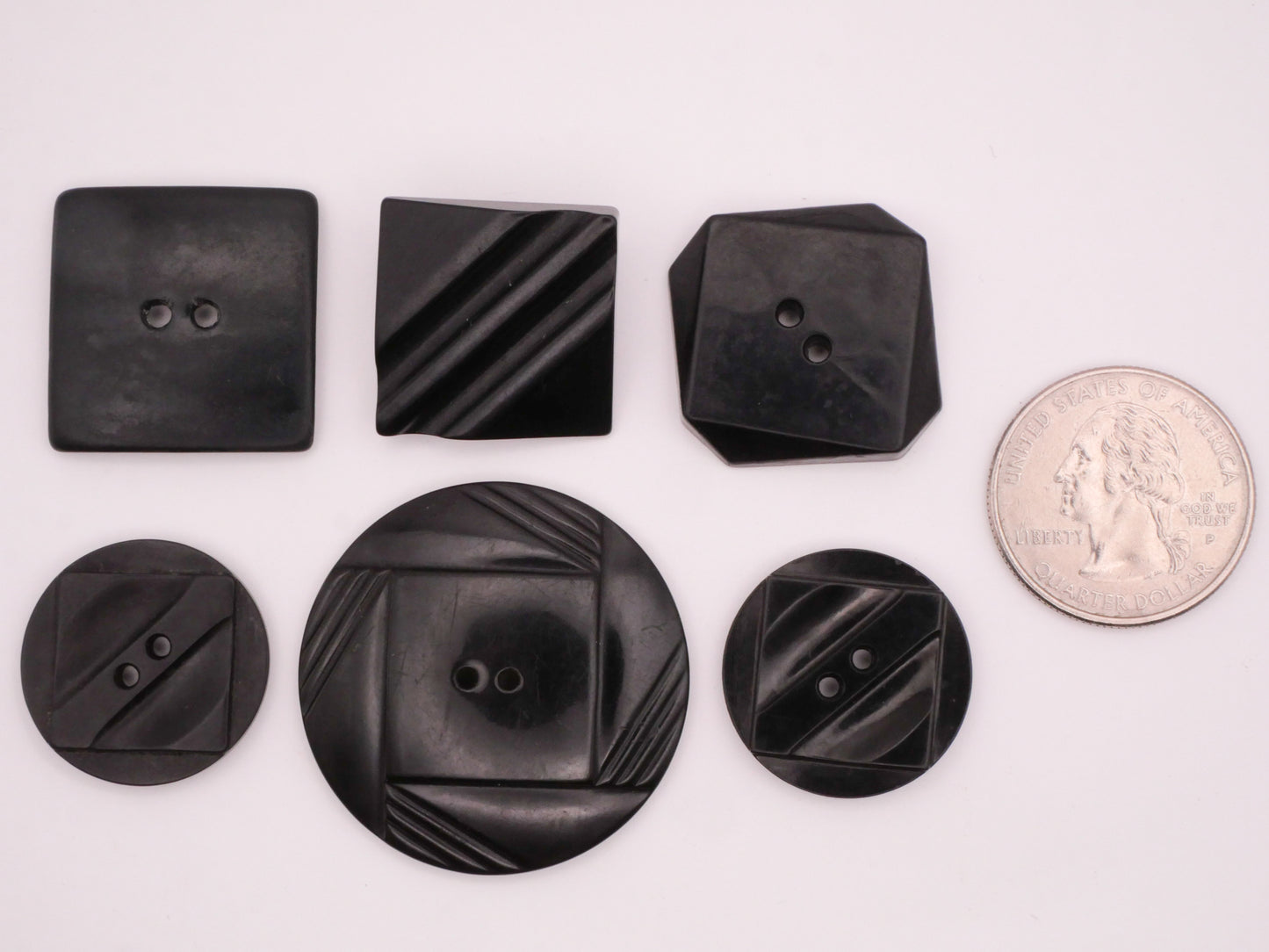 Square Design Black Vintage Plastic Button Various 23-36mm