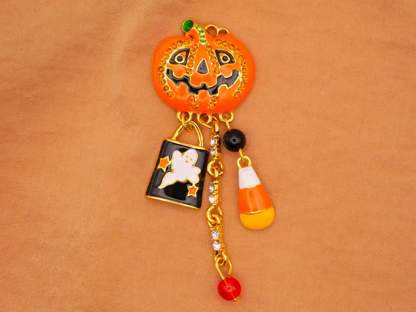 Jack-O-Lantern Moveable Rhinestone Enamel Metal Button 26x75mm