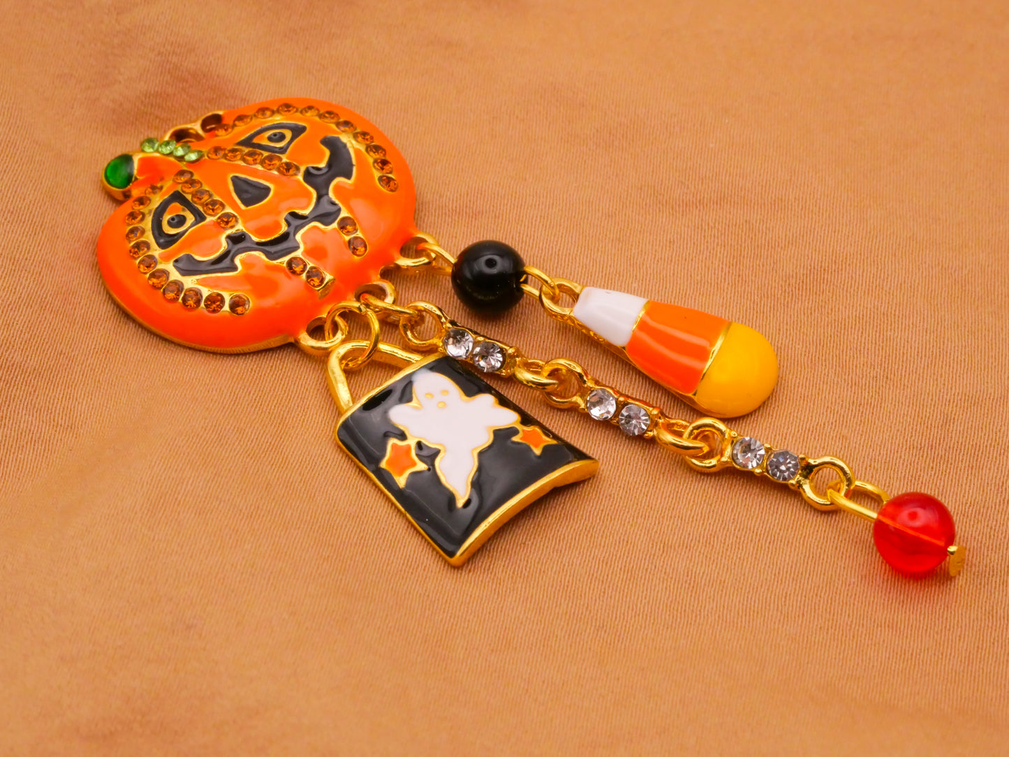 Jack-O-Lantern Moveable Rhinestone Enamel Metal Button 26x75mm