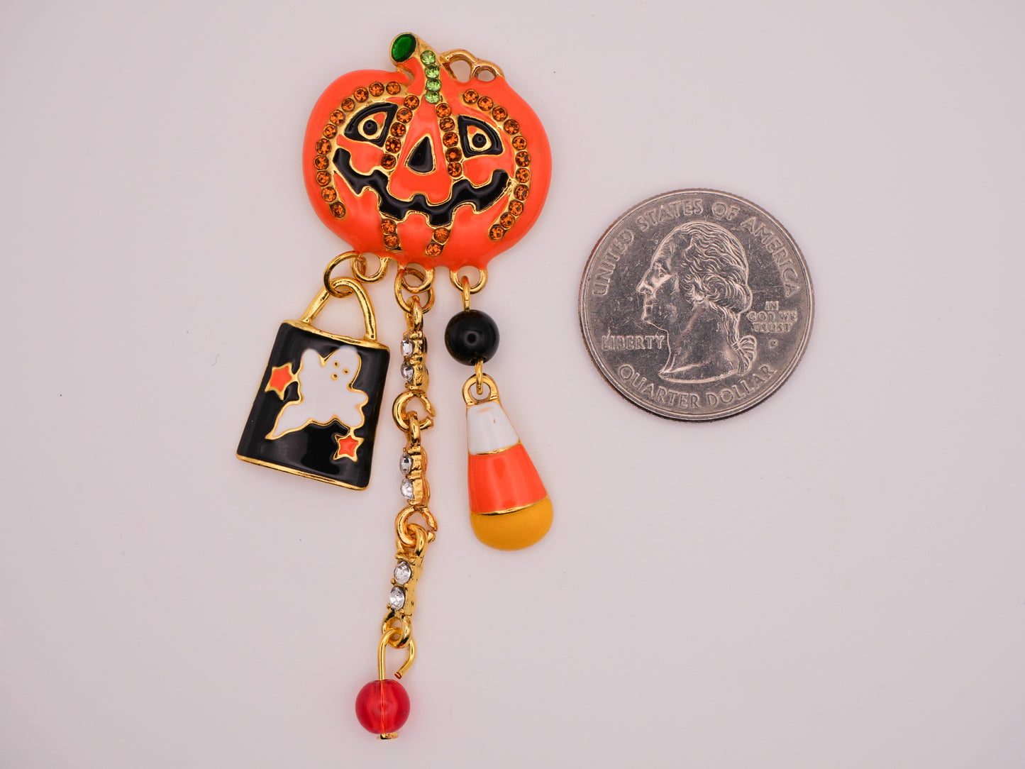 Jack-O-Lantern Moveable Rhinestone Enamel Metal Button 26x75mm