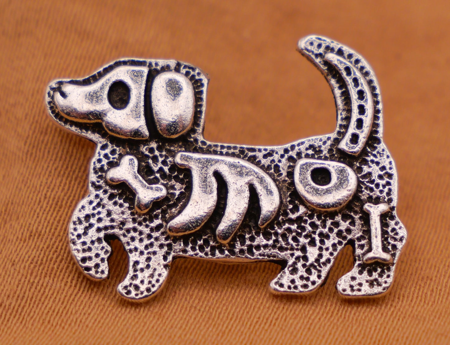 Dog Puppy Skeleton Silver Metal Button 16x21mm