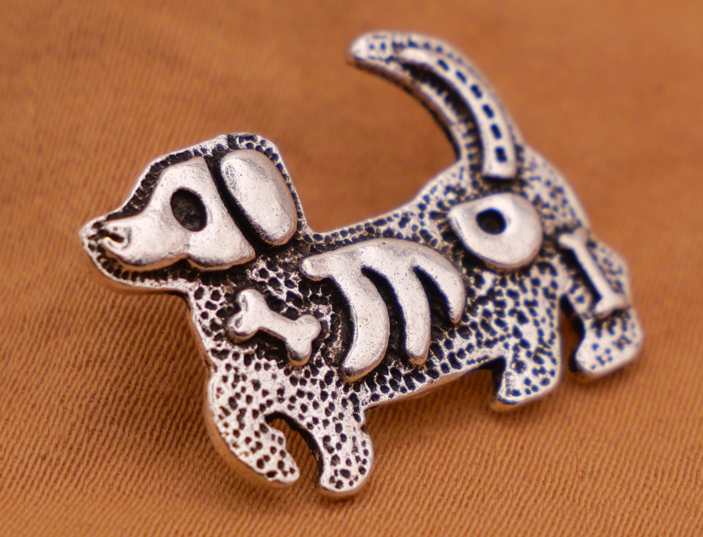 Dog Puppy Skeleton Silver Metal Button 16x21mm